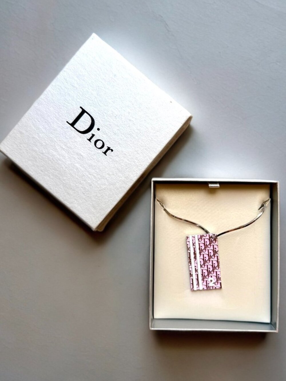 Christian Dior Large Silver Trotter Plate 2 Necklace